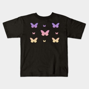 Pink Purple Yellow Ombre Faux Glitter Butterflies Kids T-Shirt